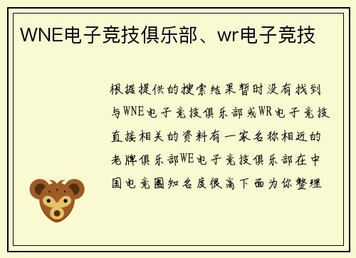 WNE电子竞技俱乐部、wr电子竞技