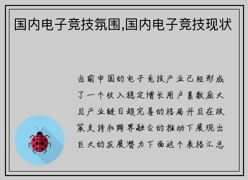 国内电子竞技氛围,国内电子竞技现状